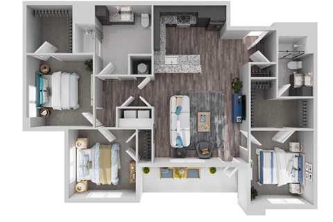 Floor plan for 3 beds, 2 baths, 1412 sqft
